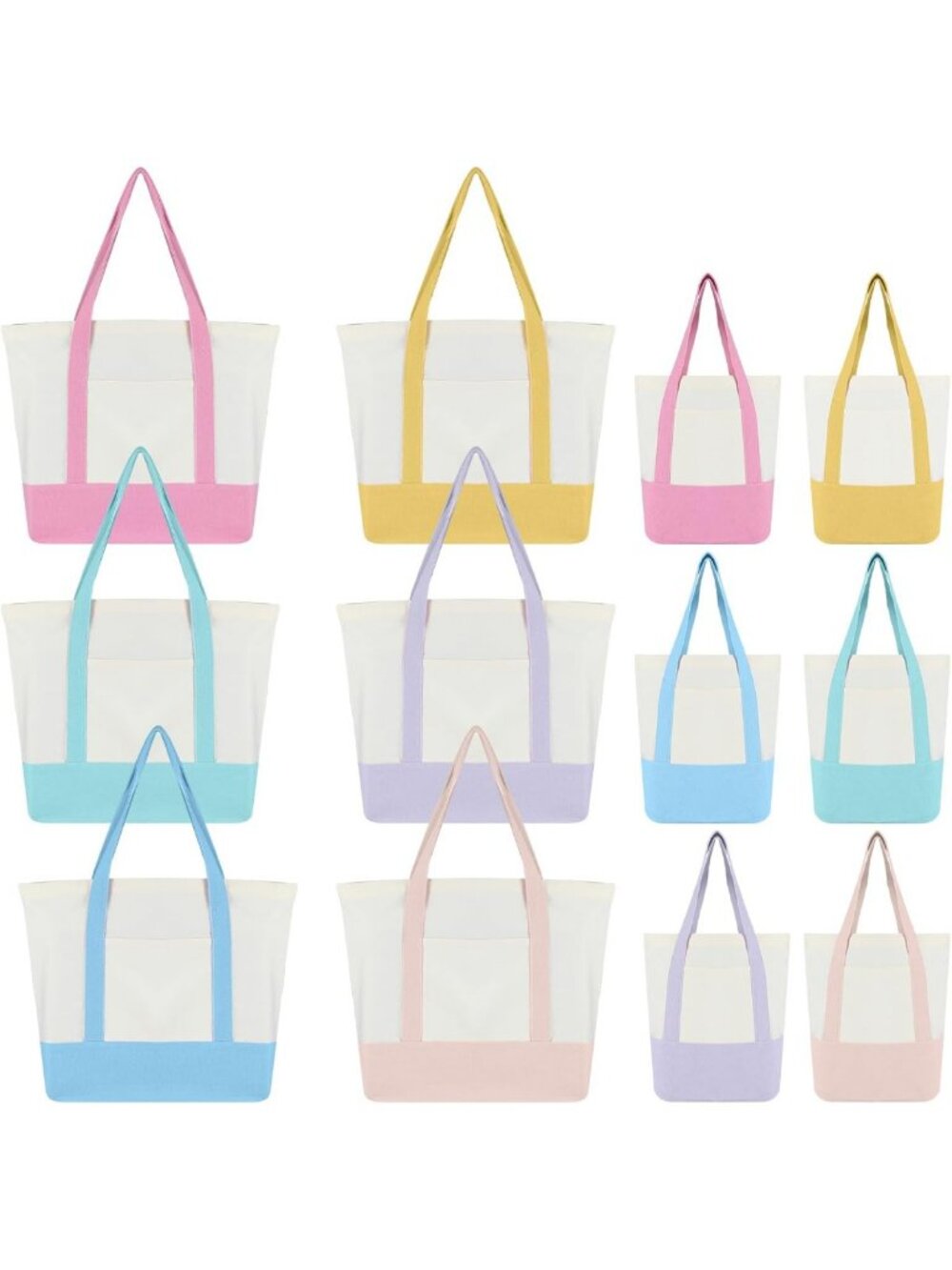 12 Pcs Pastel Canvas Tote Bags - Reusable Shopping Bags, Eco-Friendly & Stylish